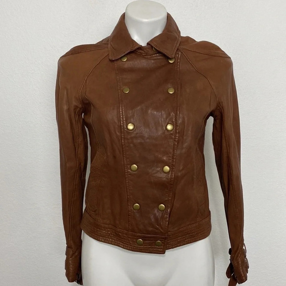 Wearmaster Outerwear Double Breasted Soft Leather Brown Motorcycle Jacket Small - Picture 1 of 10